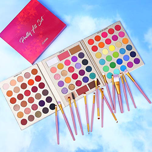 UCANBE Professional 86 Colors Eyeshadow Palette with 15pcs Makeup Brushes Set Matte Glitter Long Lasting Highly Pigmente
