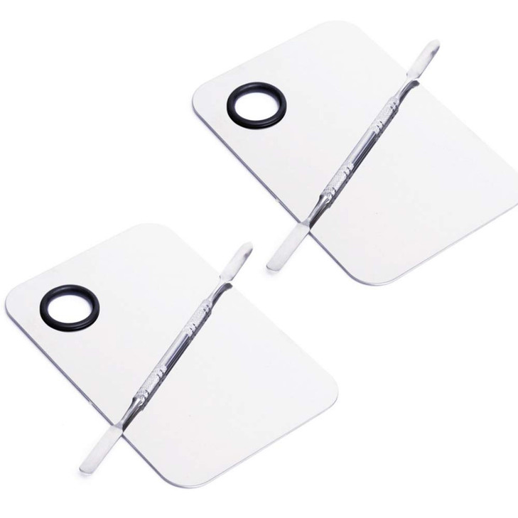 2 Pcs Stainless Steel Cosmetic Makeup Palette Professional Cosmetic Mixing Makeup Palette Spatula Makeup Artist Tool Bea