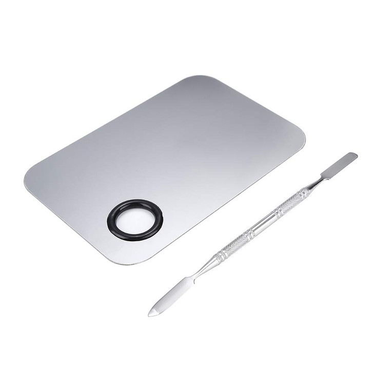 2 Pcs Stainless Steel Cosmetic Makeup Palette Professional Cosmetic Mixing Makeup Palette Spatula Makeup Artist Tool Bea