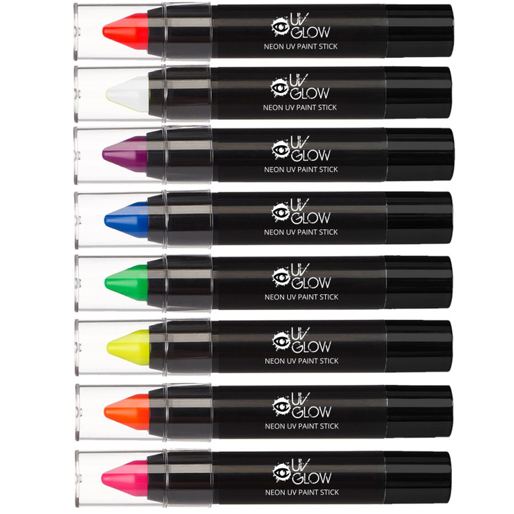 UV Glow Neon UV Paint StickFace Body Crayon Genuine and original UV Glow product glows brightly under Blacklights Set of