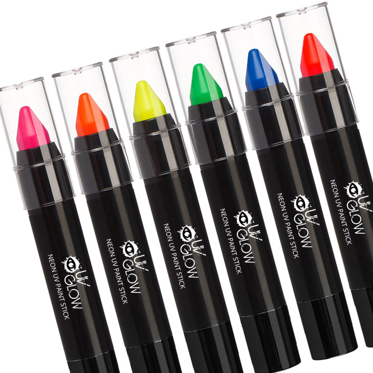 UV Glow Neon UV Paint StickFace Body Crayon Genuine and original UV Glow product glows brightly under Blacklights Set of