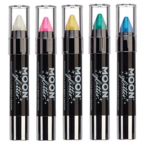 Iridescent Glitter Paint StickBody Crayon makeup for the Face Body by Moon Glitter 012oz Set of 5
