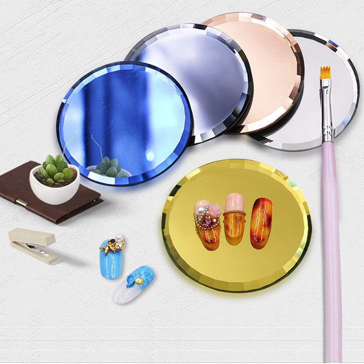 5Pcs Mirror Empty Nail Art Palettes Plate Round Glass Manicure Palette Nail Art Display Tray Board Holder Gel Polish Dra
