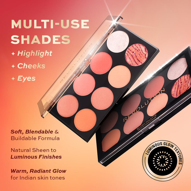 Makeup Revolution Ultra Blush Makeup Palette Bronzer Highlighter Makeup Includes 8 Shades Gluten free Vegan Cruelty Free