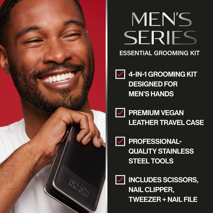 Revlon Mens Grooming Kit 5Piece Travel Essentials Set Includes Nail Clippers Scissors File Tweezers and Carrying Case St