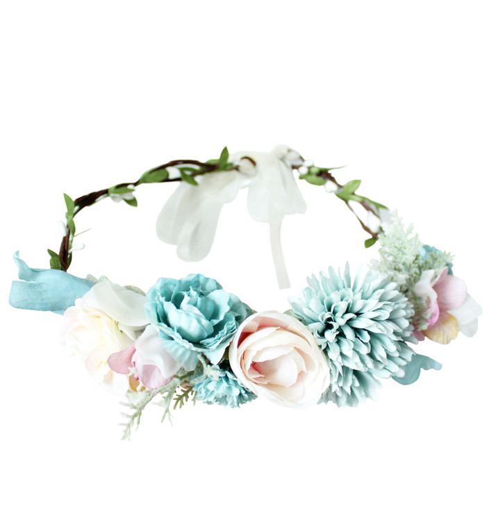 Vivivalue Adjustable Flower Headband Women Floral Crown Hair Wreath Floral Headpiece Halo Boho with Ribbon Wedding Party