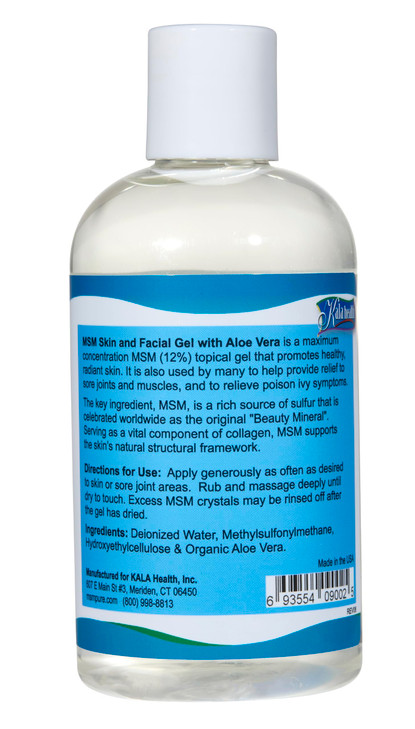 KALA HEALTH MSMPure Max Strength Skin Facial MSM Gel with Organic Aloe 8 oz PreservativeFree Skin Care for Smooth Radian