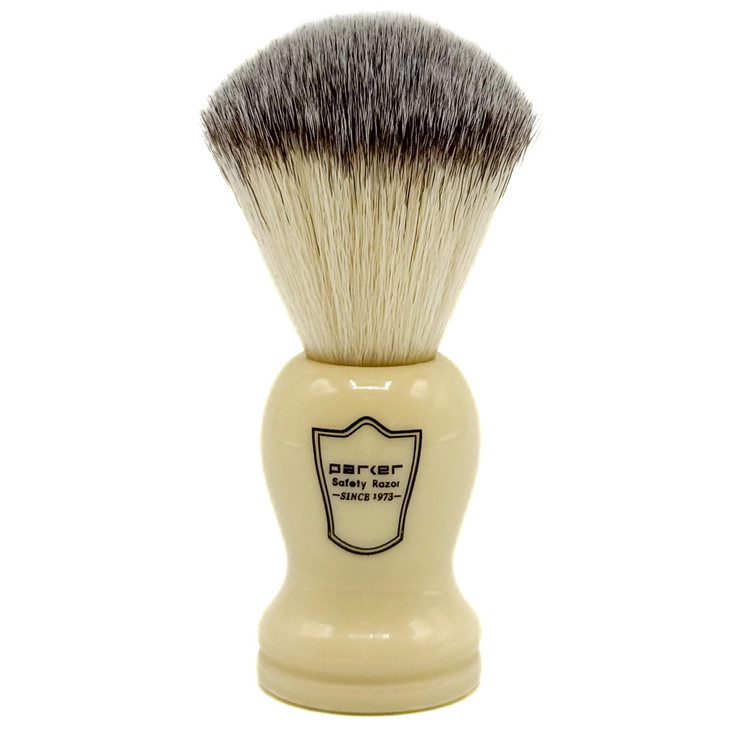 Parker Synthetic Shaving Brush with Faux Cream Handle Stand Included