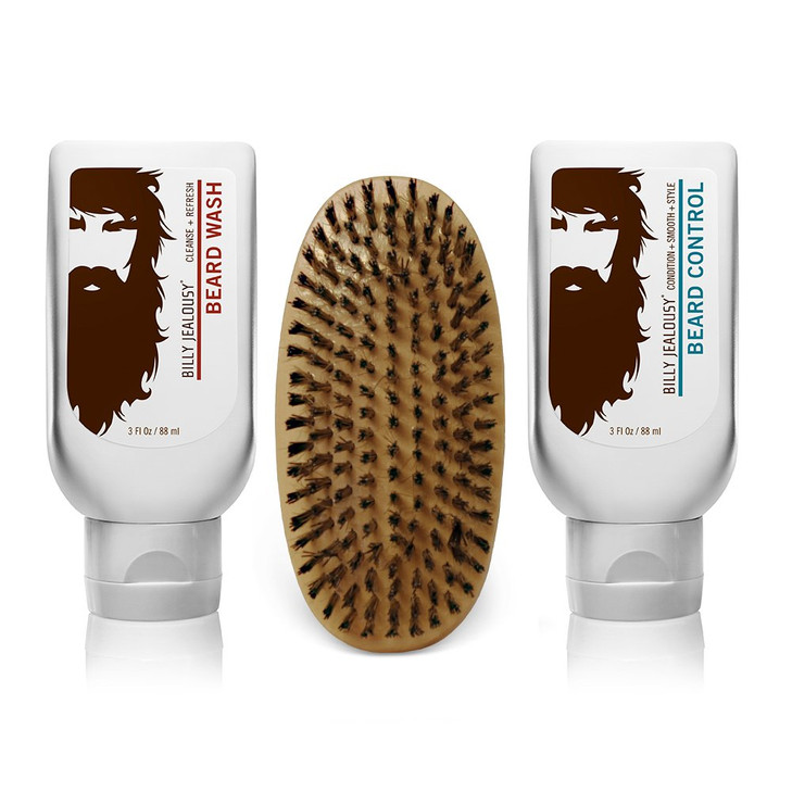 Billy Jealousy Original Beard Envy Facial Hair Refining Kit with Beard Wash Facial Hair Control and Boar Bristle Brush f