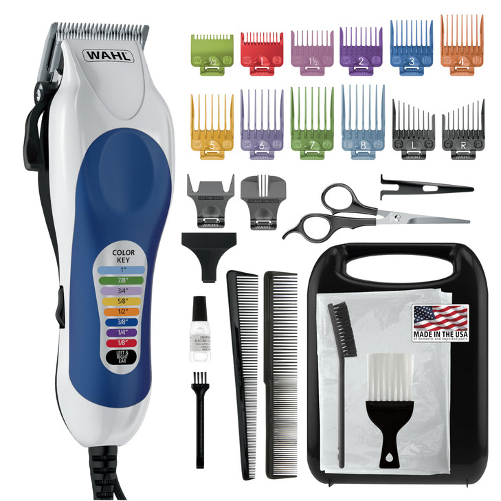 Wahl Clipper USA Color Pro Complete Haircutting Kit with Easy Color Coded Guide Combs Corded Clipper for Hair Clipping G