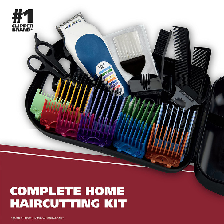 Wahl Clipper USA Color Pro Complete Haircutting Kit with Easy Color Coded Guide Combs Corded Clipper for Hair Clipping G
