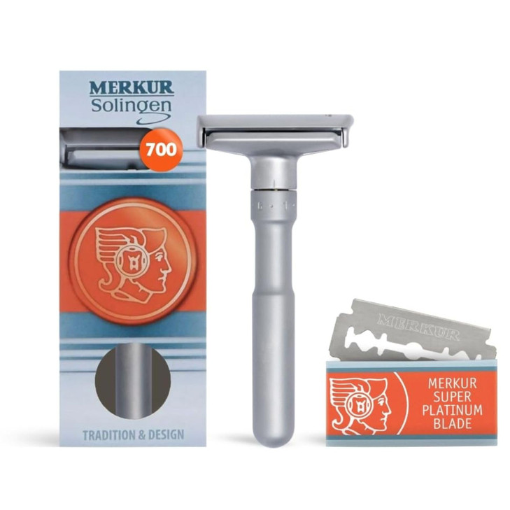 MERKUR FUTUR 700 Adjustable Double Edge Safety Razor Matte Chrome Adjustable Razor With Dial Made in Germany PlasticFree