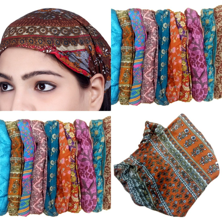 SARJANA Pack of 10 Pieces Womens Mens Headband Wide Hair Bands Bandana Colorful Boho Head Wraps Silk Printed