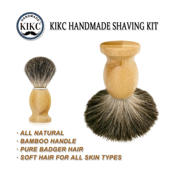 KIKC Hand Crafted Pure Badger Shaving Brush for Wet Shave Comfortable Bamboo Handle Soft Bristle Best Gift for Bearded M