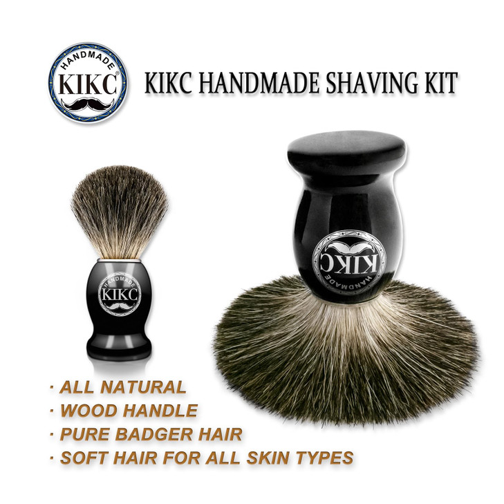 KIKC Hand Crafted Pure Badger Shaving Brush for Wet Shave Soft Bristle Wood Handle Black Color Best Gift for Bearded Man