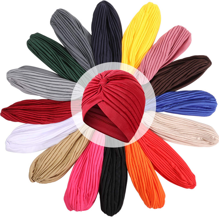 SATINIOR 16 Pieces Stretch Turbans Chemo Head Wraps Polyester Head Beanie Cover para Mujer Turbantes for WomenChic Color