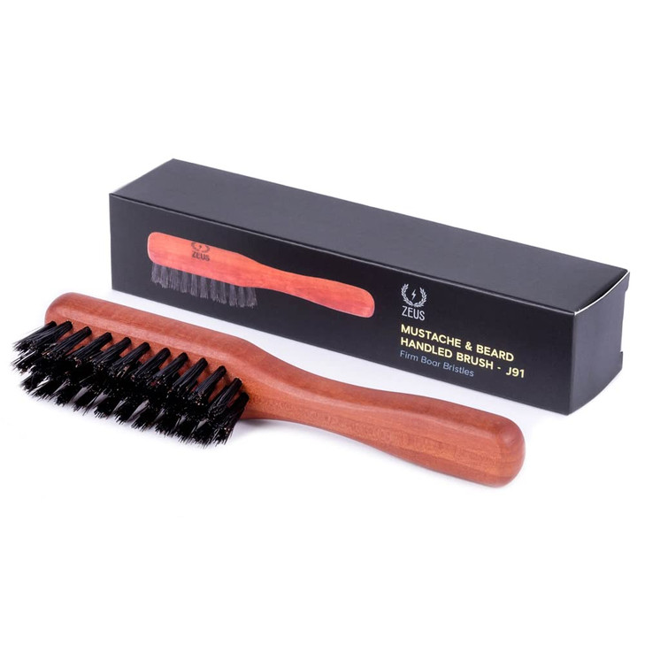 ZEUS Boar Bristle Beard Mustache Handled Brush for Men Firm Stiff Bristles Travel Beard Care Brush with Handle Made in G