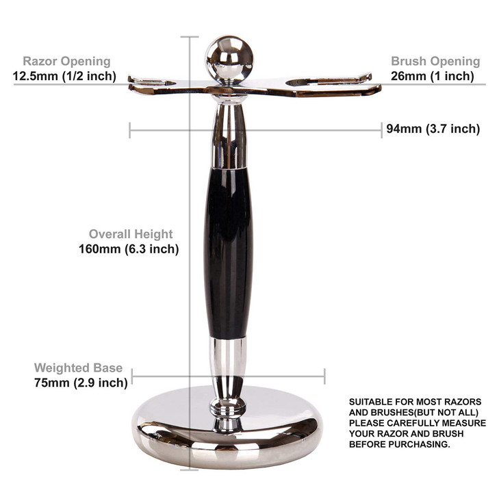 SANWA Deluxe Stainless Steel Shaving Brush Stand Holder for Razor Brush Weighted Base Black Handle