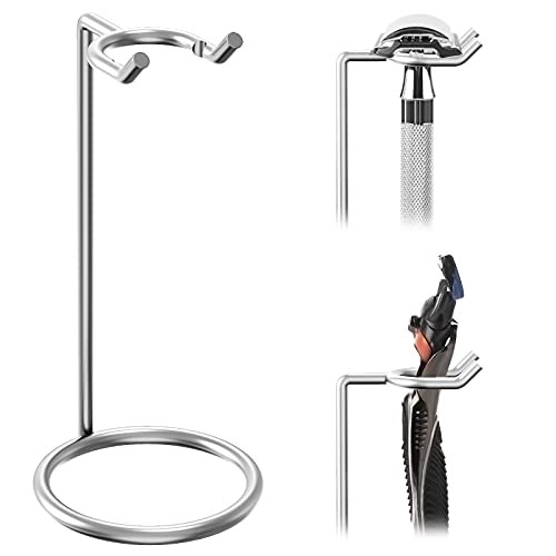 Linkidea Stainless Steel Safety Razor Stand Polished Chrome Travel Shaving Razor Holder Compatible with Long Handle Safe