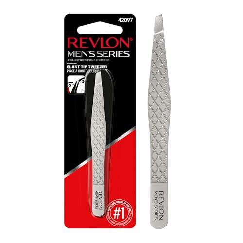 Revlon Slanted Tip Tweezers for Men UltraSharp for Precision Eyebrow Shaping and Facial Hair Removal Larger NonSlip Grip