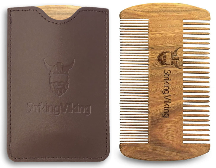Striking Viking Sandalwood Beard Comb Case PocketSized Grooming Tool with Fine Coarse Teeth Perfect for Use with Balms O