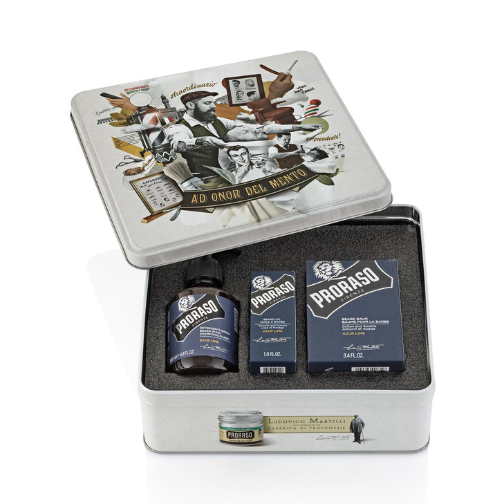 Proraso Azur Lime Complete Beard Care Kit Beard Wash Oil and Balm with Fresh Citrus Scent Premium Italian Gift Set for M