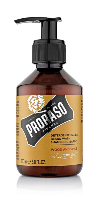 Proraso Wood and Spice Beard Wash Moisturizing Cleansing Cedarwood Vanilla Beard and Face Wash Mens Facial Cleanser 68oz