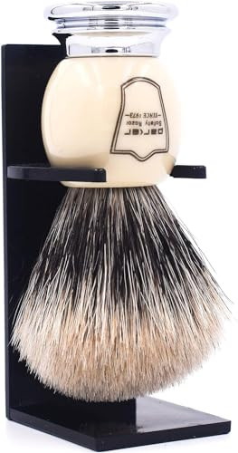 Parker Pure Badger Shaving Brush with Faux Ivory Chrome Handle Stand 22mm Knot for Rich Lather Handcrafted Shaving Tool
