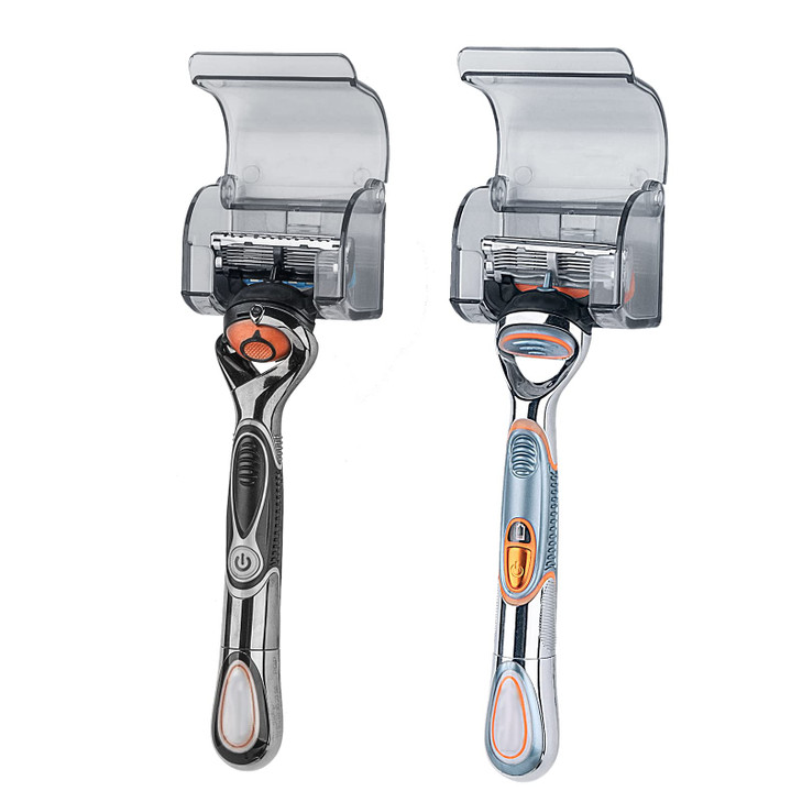 LUEXBOX 2 Pcs Plastic Razor Holders with Cover for Shower Wall Self Adhesive Waterproof Razor Rack for Bathroom Compatib