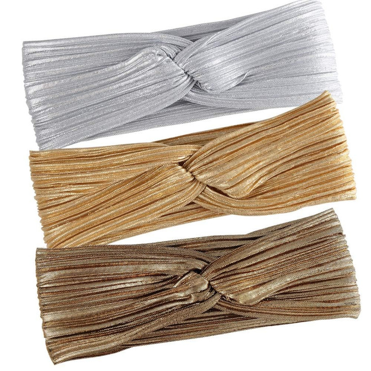 Hisight 3 Pcs Fashion Wrinkle Elasticity Metallic Big Bowknot Baby Headband Hair Bow Band Accessories Headwear Women and