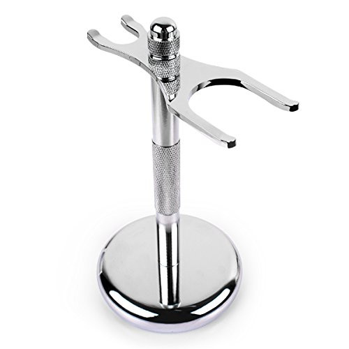 QSHAVE Deluxe Chrome Razor and Brush Stand Holder Prolong The Life of Your Shaving Brush 2 Prongs