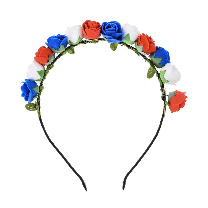 Love Sweety BOHO Floral Crown Rose Flower Headband Hair Wreath Red White Blue