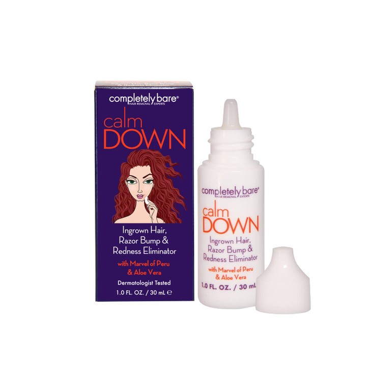 completely bare calm DOWN Ingrown Hair Razor Bump Redness Eliminator Exfoliating AHAs BHAs