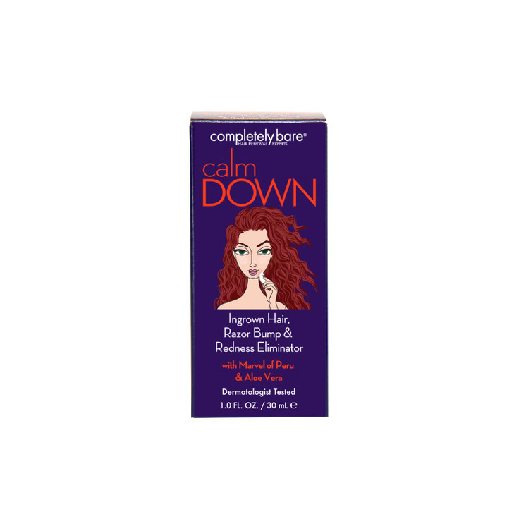 completely bare calm DOWN Ingrown Hair Razor Bump Redness Eliminator Exfoliating AHAs BHAs