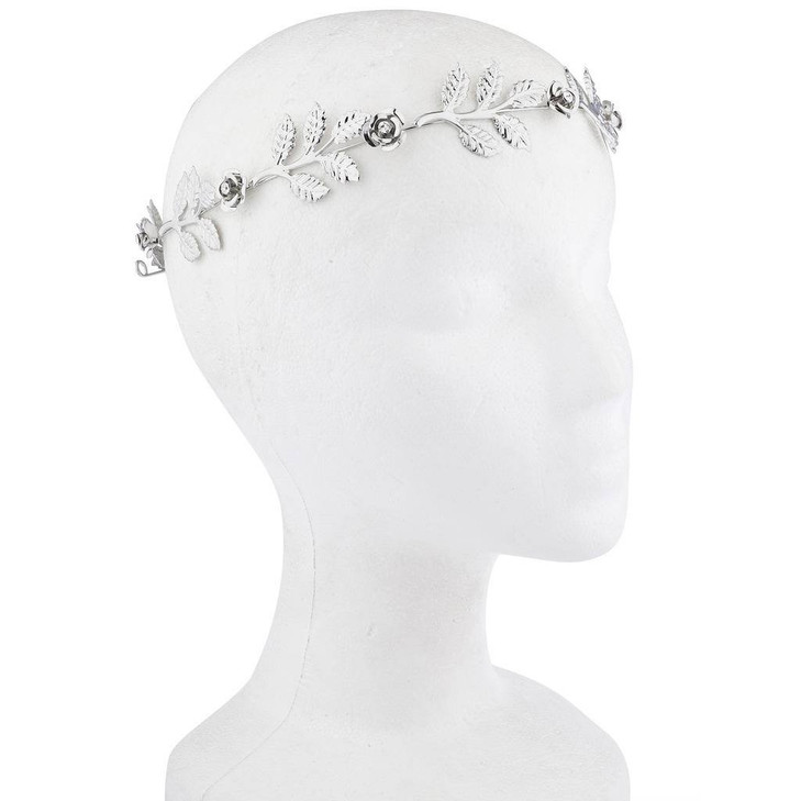 Lux Accessories Silver Tone and Rhinestone Leaf Leaves Metal Flower Crown