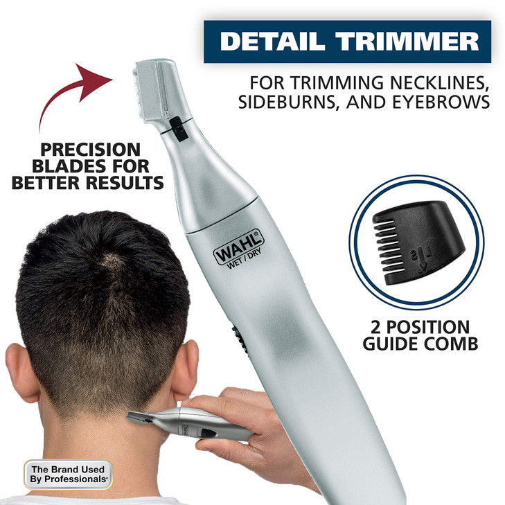 Wahl Mens Nose Hair Trimmer for Eyebrows Neckline Nose Ear Hair Precision Detail Trimming with Interchangeable Heads Bat