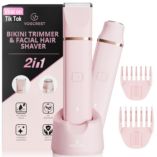 VG VOGCREST Electric Bikini Trimmer 2 in1 Body Facial Hair Remover Painless Pubic Hair Shaver Pink