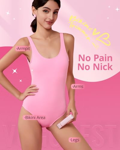 VG VOGCREST Electric Bikini Trimmer 2 in1 Body Facial Hair Remover Painless Pubic Hair Shaver Pink