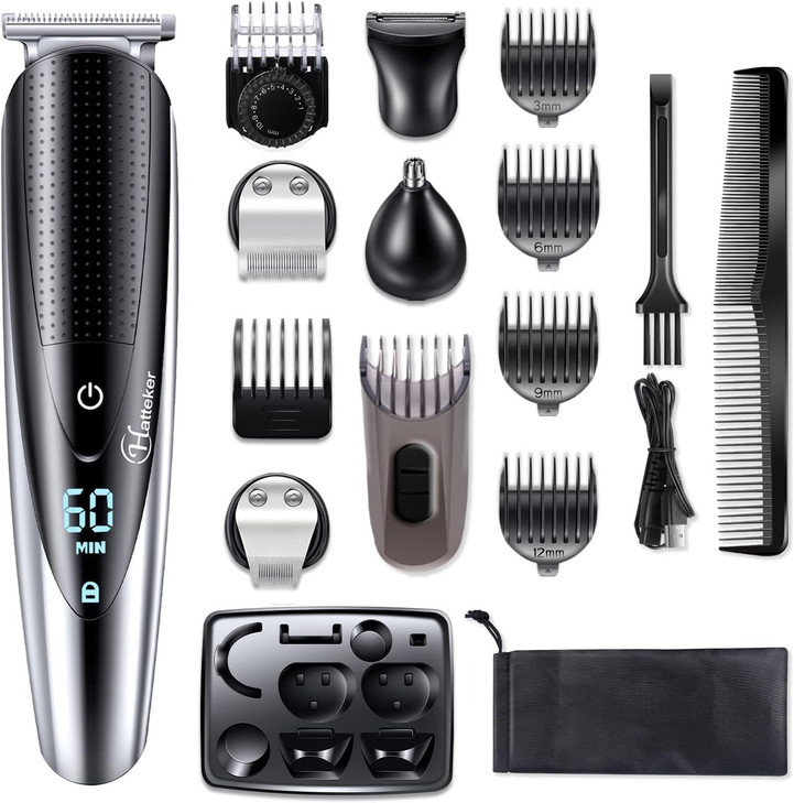 Hatteker Mens Beard Trimmer Grooming kit Hair Trimmer Mustache Trimmer Body Groomer for Nose Ear Facial Hair Cordless Wa