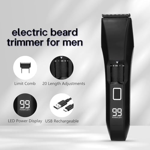 Beatslm Mens Beard Trimmer 20 Length Adjustable IPX7 Waterproof Cordless Hair Clipper Stainless Steel TBlade for Precisi