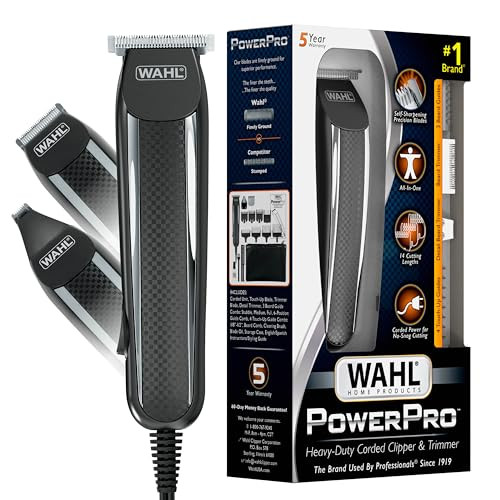 Wahl PowerPro Corded Detailer Trimmer Kit for Mens Grooming for Beard Mustache Stubble Ear Nose Body Grooming Model 9686
