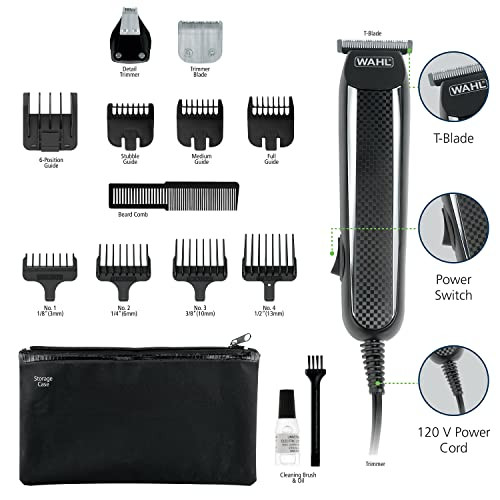 Wahl PowerPro Corded Detailer Trimmer Kit for Mens Grooming for Beard Mustache Stubble Ear Nose Body Grooming Model 9686