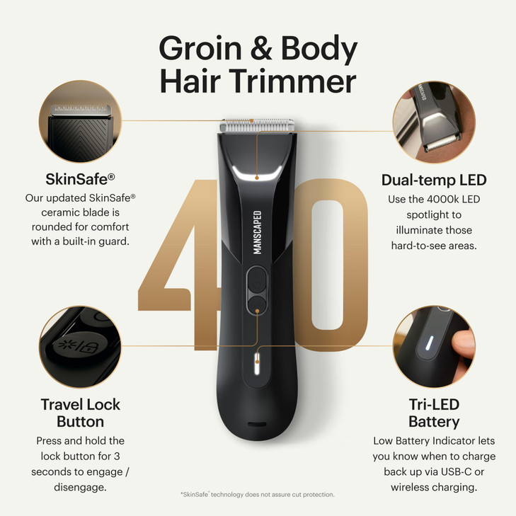 MANSCAPED The Lawn Mower 40 PRO Groin Body Hair Trimmer Updated SkinSafe Trimmer Blade Waterproof WetDry Groomer USBC Wi