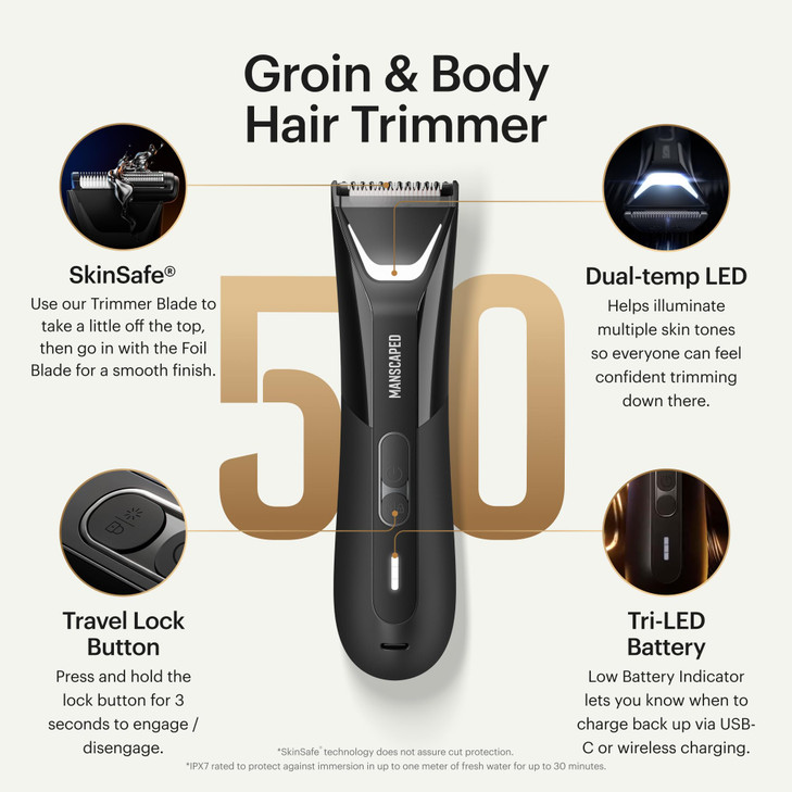 MANSCAPED The Lawn Mower 50 Ultra Groin Body Hair Trimmer DualHead SkinSafe Trimmer Foil Blades Waterproof WetDry Groome