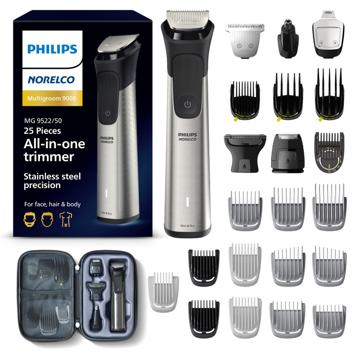 Norelco Philips Multigroom 9000 Series AllinOne Trimmer Beard Trimmer and Hair Clipper 25Piece27Length Mens Grooming Kit