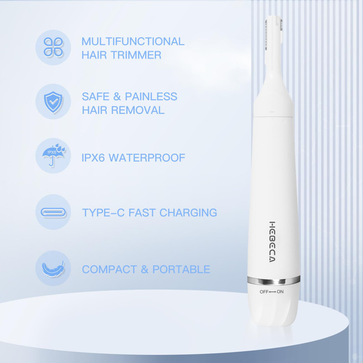 HEBECA Nose Hair Trimmer for Women and Men 3in1 Electric Facial Hair Removal Rechargeable Portble Waterproof Face Shaver