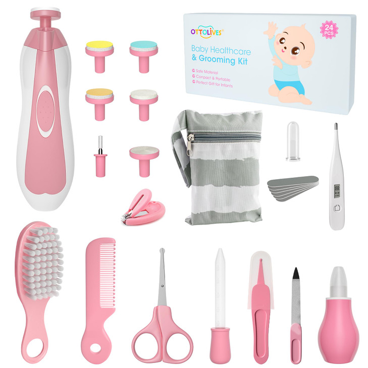 OTTOLIVES Baby Healthcare and Grooming Kit 24 in 1 Baby Electric Nail Trimmer Set Newborn Nursery Health Care Set for Ne