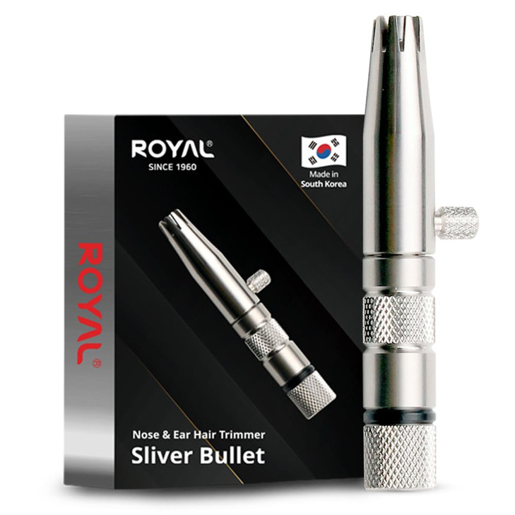 ROYAL Made in Korea Premium Manual Nose Hair Trimmer for Men Silver Bullet BatteryFree Stainless Steel Rotary Blade Groo