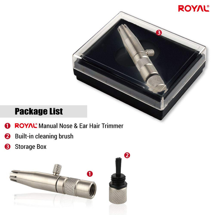 ROYAL Made in Korea Premium Manual Nose Hair Trimmer for Men Silver Bullet BatteryFree Stainless Steel Rotary Blade Groo