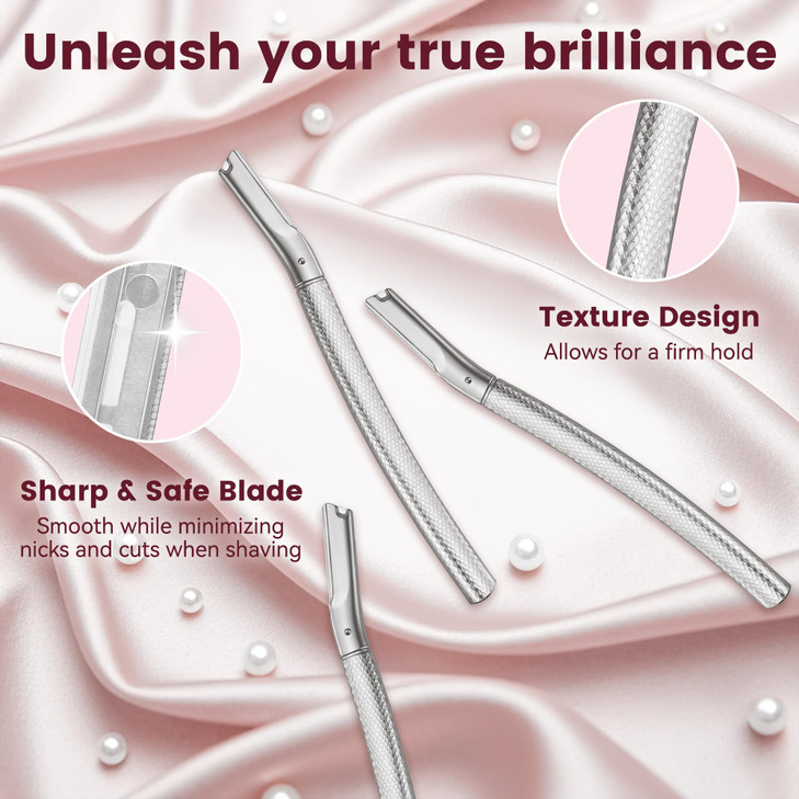 Eyebrow Razor and Face Razor for Women Reusable Metal Handle with 12 Refill Blades and Protective Silicone Cap Eyebrow H